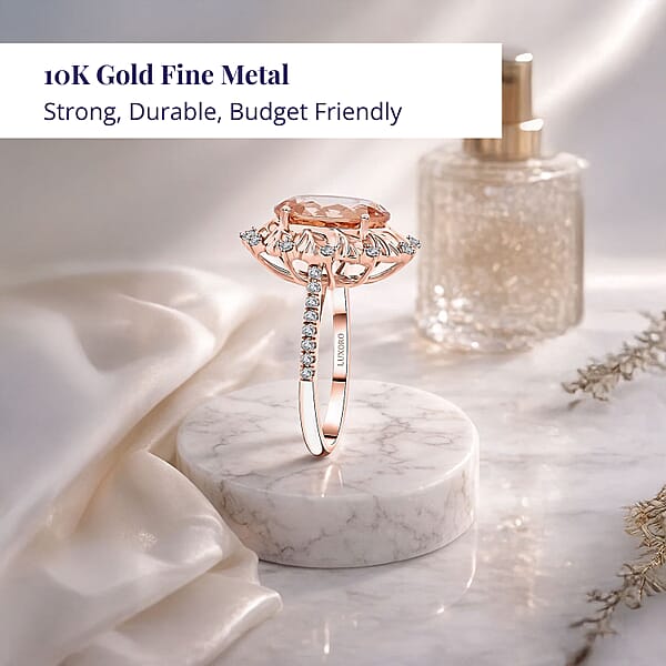 Certified & Appraised Luxoro AAA Marropino Morganite And G-H I2 Diamond 4.40 Ctw Ring In 10K Rose Gold 4.10 Grams