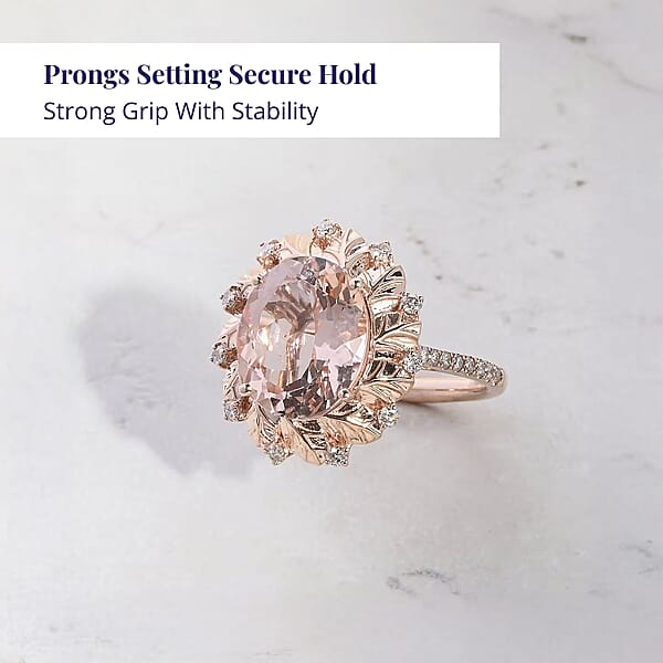Certified & Appraised Luxoro AAA Marropino Morganite And G-H I2 Diamond 4.40 Ctw Ring In 10K Rose Gold 4.10 Grams