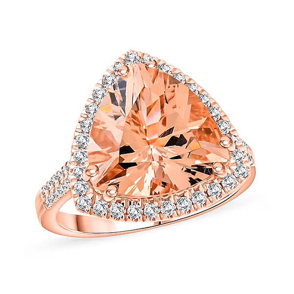 Certified & Appraised Luxoro AAA Marropino Morganite And G-H I2 Diamond 5.15 Ctw Ring In 10K Rose Gold 4.30 Grams