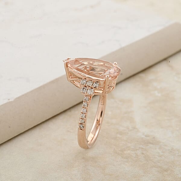 Certified & Appraised Luxoro AAA Marropino Morganite And G-H I2 Diamond 6.50 Ctw Ring In 14K Rose Gold