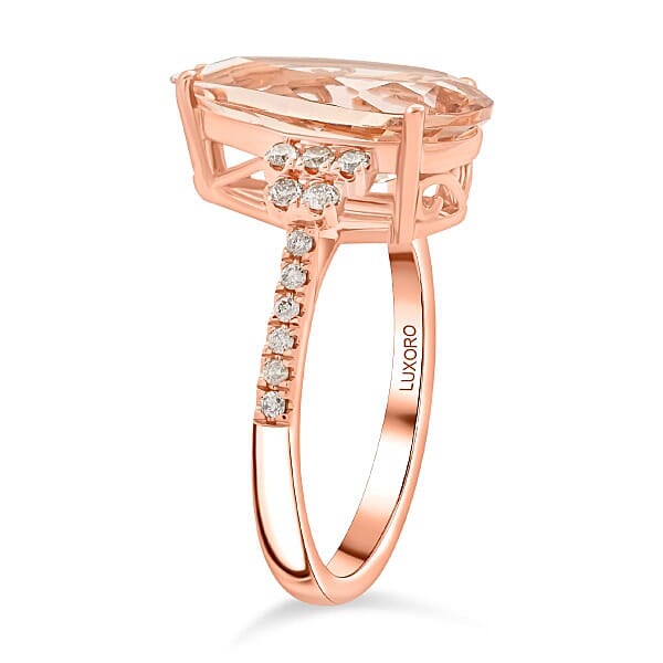 Certified & Appraised Luxoro AAA Marropino Morganite And G-H I2 Diamond 6.50 Ctw Ring In 14K Rose Gold