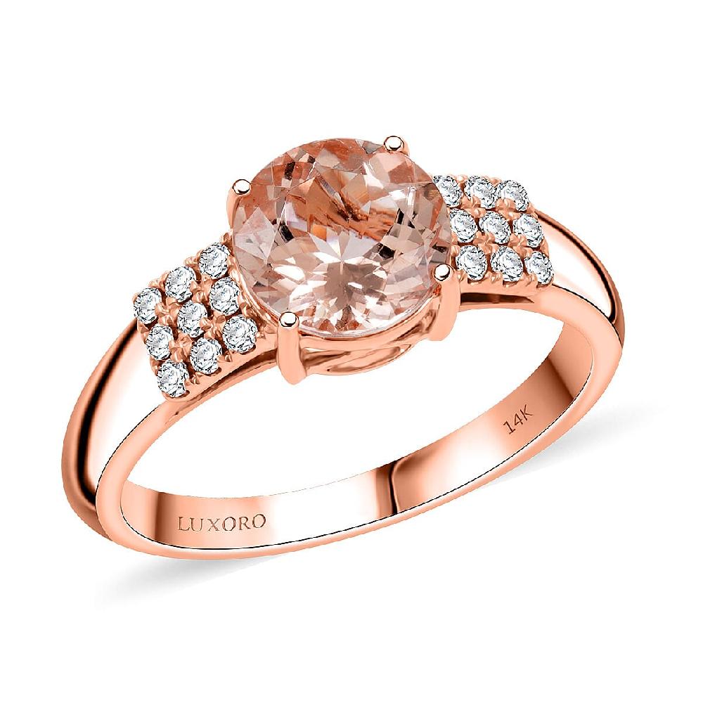Certified & Appraised Luxoro AAA Marropino Morganite and I2 Diamond 1.85 ctw Ring in 14K Rose Gold 4.77 Grams