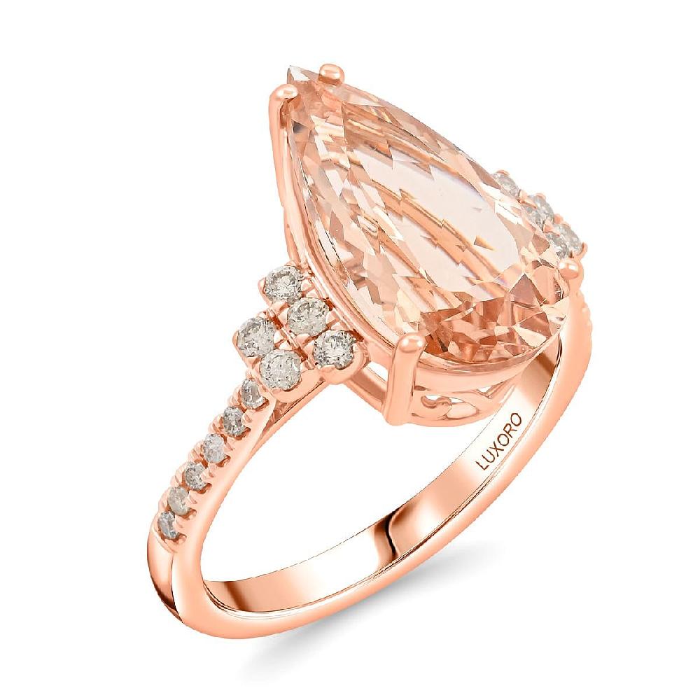 Certified & Appraised Luxoro AAA Marropino Morganite and G-H I2 Diamond 6.50 ctw Ring in 14K Rose Gold