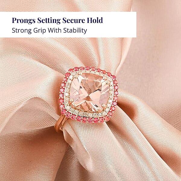 Certified & Appraised Luxoro AAA Marropino Morganite Padparadscha Sapphire And G-H I2 Diamond 4.05 Ctw Ring In 10K Rose Gold 4.35 Grams