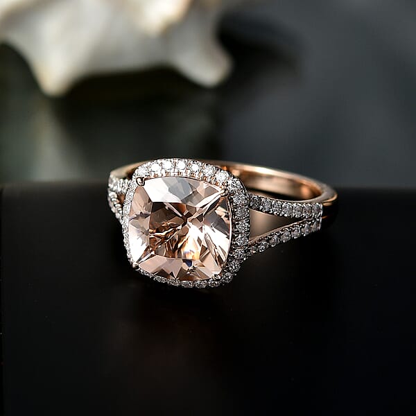 Certified & Appraised Luxoro AAA Marropino Morganite And G-H I2 Diamond 3.91 Ctw Ring In 10K Rose Gold (Del. In 10-15 Days)