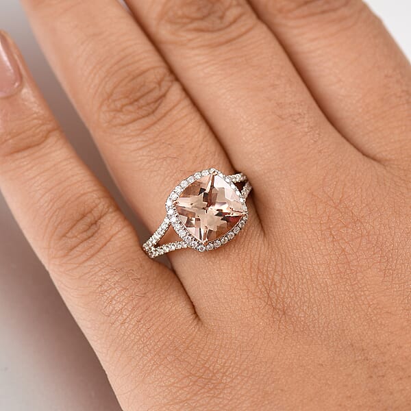 Certified & Appraised Luxoro AAA Marropino Morganite And G-H I2 Diamond 3.91 Ctw Ring In 10K Rose Gold (Del. In 10-15 Days)