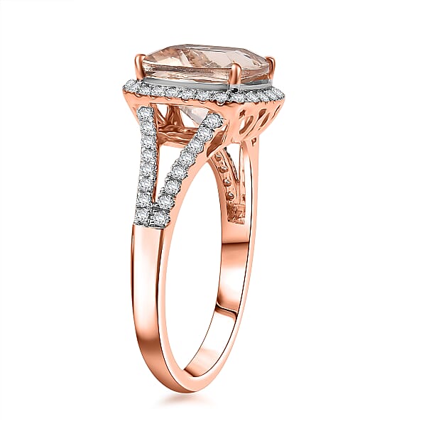 Certified & Appraised Luxoro AAA Marropino Morganite And G-H I2 Diamond 3.91 Ctw Ring In 10K Rose Gold (Del. In 10-15 Days)