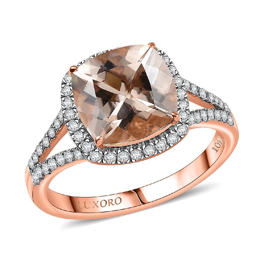 Certified & Appraised Luxoro AAA Marropino Morganite and G-H I2 Diamond 3.91 ctw Ring in 10K Rose Gold (Del. in 10-15 Days)
