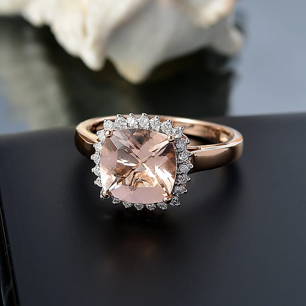 Certified & Appraised Luxoro AAA Marropino Morganite And G-H I2 Diamond 3.75 Ctw Ring In 10K Rose Gold (Del. In 10-15 Days)