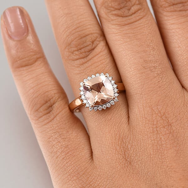 Certified & Appraised Luxoro AAA Marropino Morganite And G-H I2 Diamond 3.75 Ctw Ring In 10K Rose Gold (Del. In 10-15 Days)