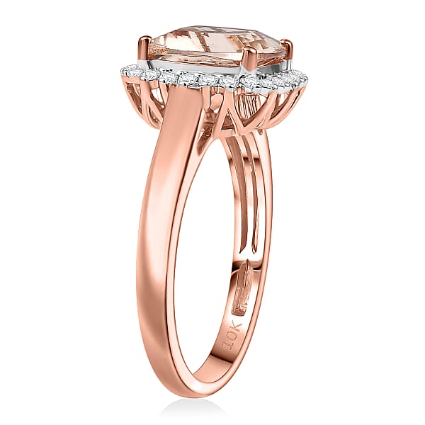Certified & Appraised Luxoro AAA Marropino Morganite And G-H I2 Diamond 3.75 Ctw Ring In 10K Rose Gold (Del. In 10-15 Days)