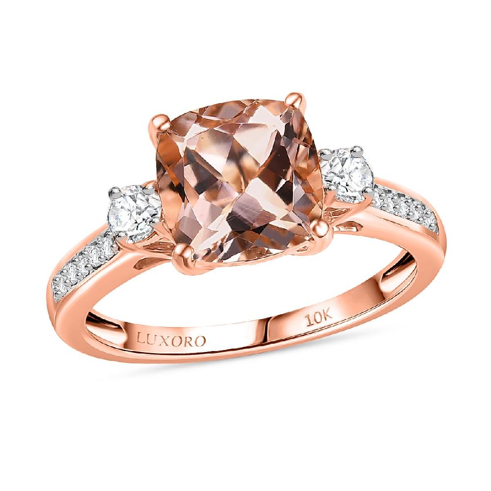 Certified & Appraised Luxoro AAA Marropino Morganite and G-H I2 Diamond 3.06 ctw Ring in 10K Rose Gold (Del. in 10-15 Days)