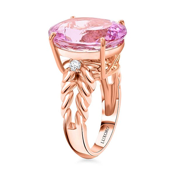 Certified & Appraised Luxoro AAA Martha Rocha Kunzite And G-H I2 Diamond 12.00 Ctw Ring In 10K Rose Gold 5 Grams