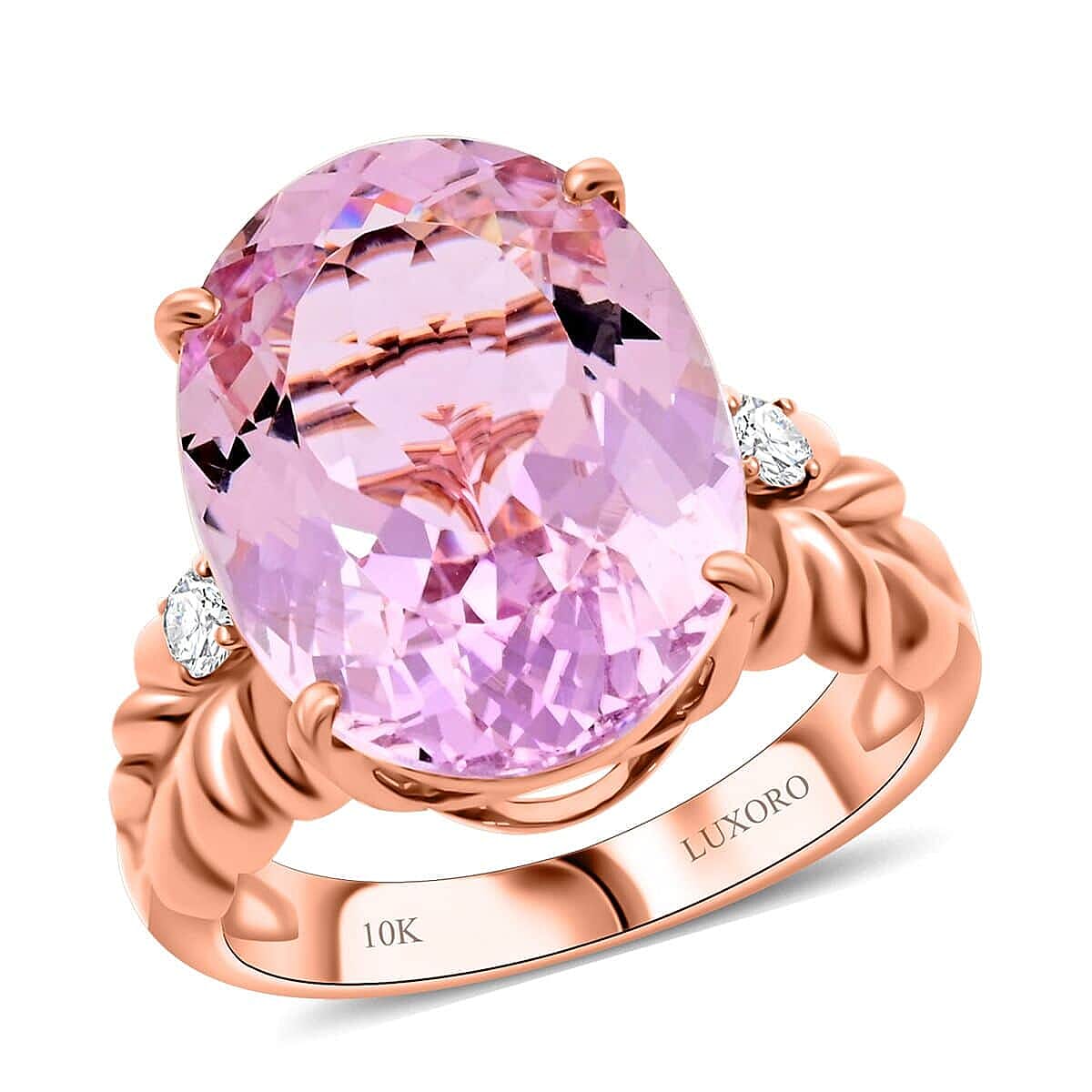Certified & Appraised Luxoro AAA Martha Rocha Kunzite and G-H I2 Diamond 12.00 ctw Ring in 10K Rose Gold 5 Grams