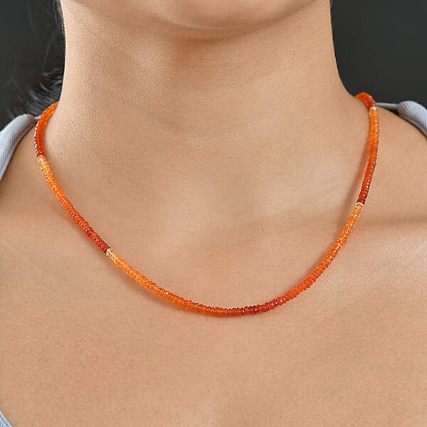 Certified & Appraised Luxoro AAA Mexican Fire Opal Beaded Graduated 25.00 Ctw Necklace 18-20 Inches In 10K Yellow Gold