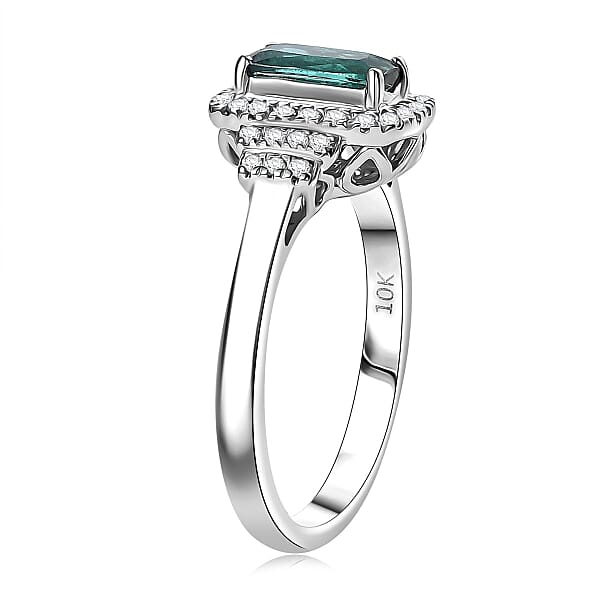 Certified & Appraised Luxoro AAA Monte Belo Indicolite And G-H I2 Diamond 1.11 Ctw Ring In 10K White Gold