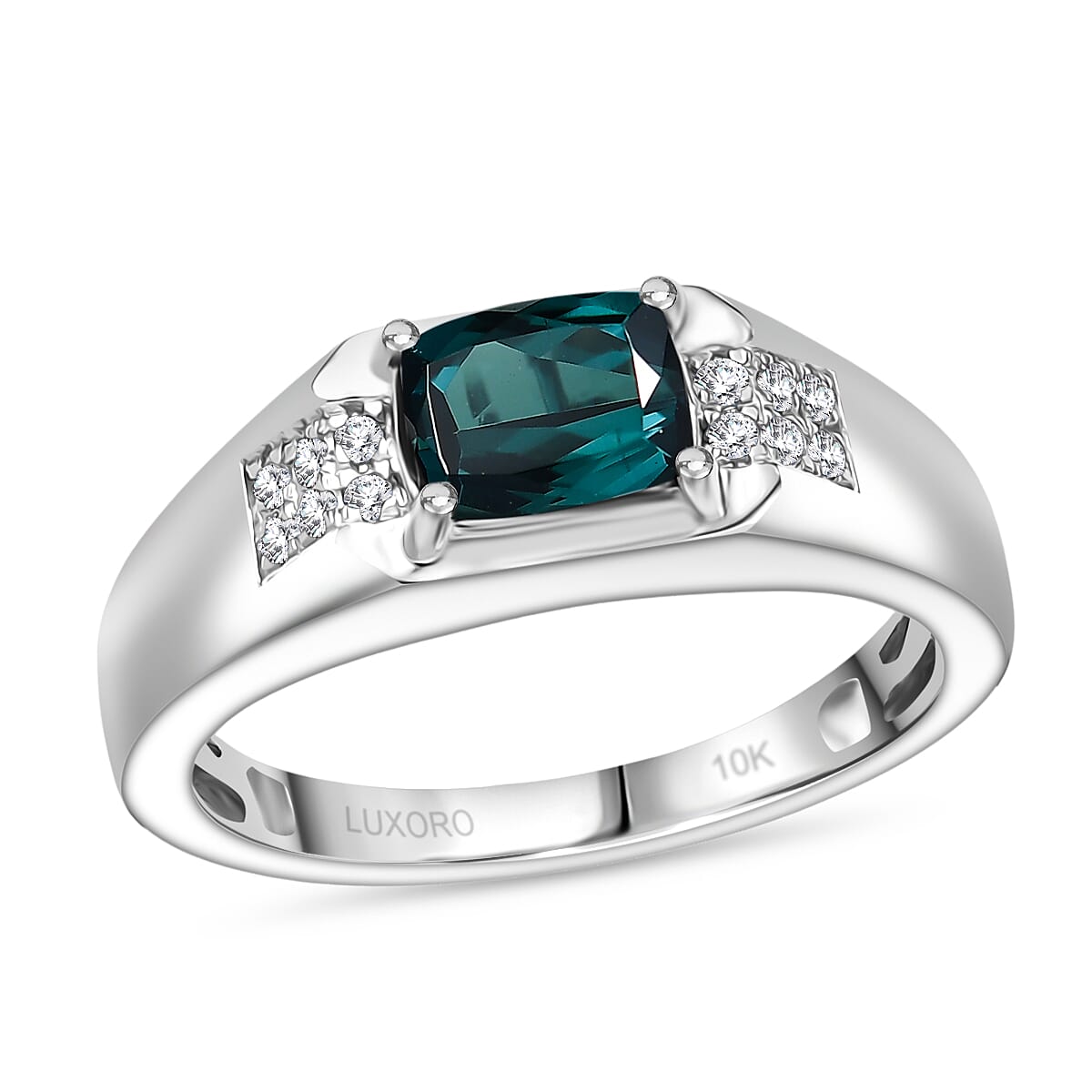 Certified & Appraised Luxoro AAA Monte Belo Indicolite and I2 Diamond 1.50 ctw Men's Ring in 10K White Gold 4.68 Grams