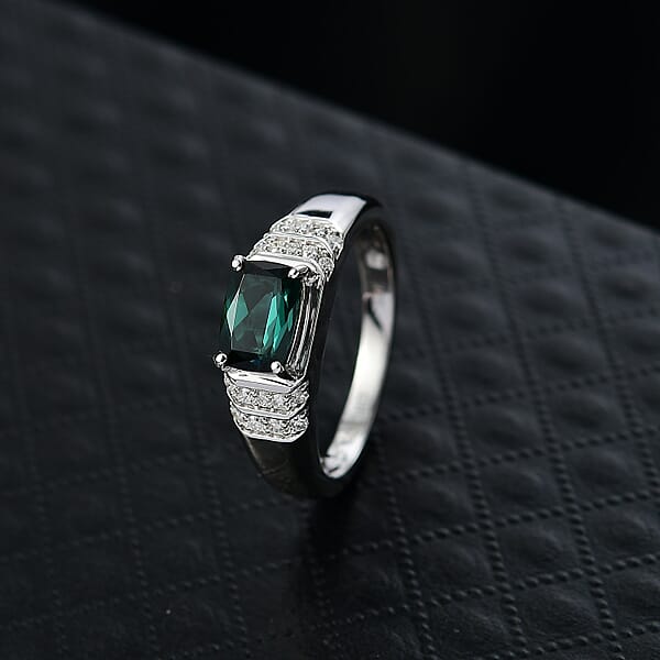 Certified & Appraised Luxoro AAA Monte Belo Indicolite And I2 Diamond 1.50 Ctw Men's Ring In 10K White Gold 4.25 Grams