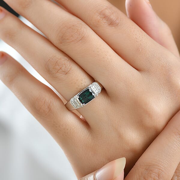 Certified & Appraised Luxoro AAA Monte Belo Indicolite And I2 Diamond 1.50 Ctw Men's Ring In 10K White Gold 4.25 Grams