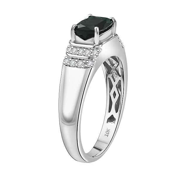 Certified & Appraised Luxoro AAA Monte Belo Indicolite And I2 Diamond 1.50 Ctw Men's Ring In 10K White Gold 4.25 Grams