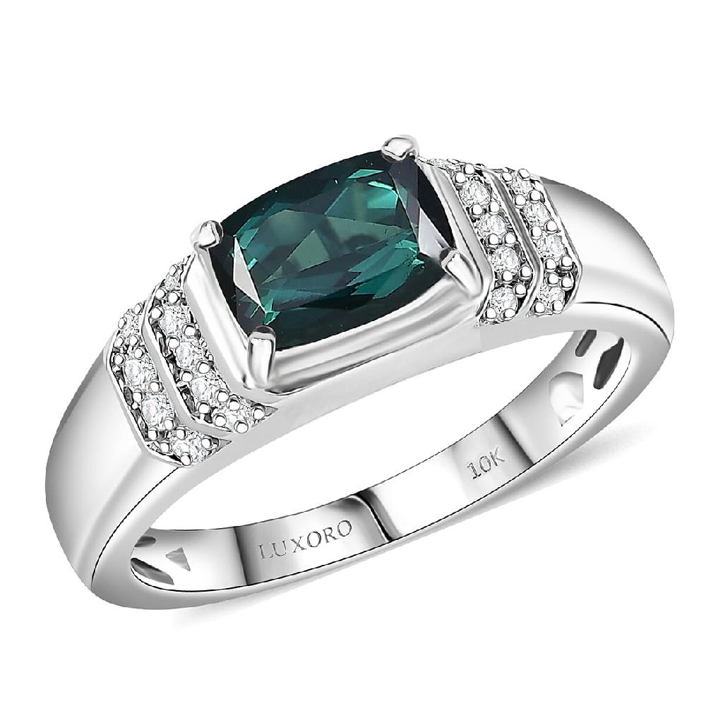 Certified & Appraised Luxoro AAA Monte Belo Indicolite And I2 Diamond 1.50 Ctw Men's Ring In 10K White Gold 4.25 Grams
