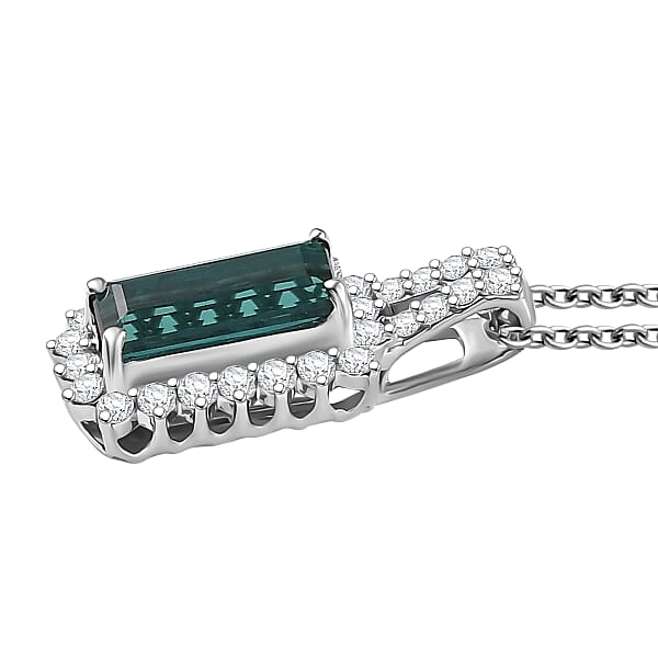 Certified & Appraised Luxoro AAA Monte Belo Indicolite And I2 Diamond 1.51 Ctw Pendant Necklace In 10K White Gold 20 Inches
