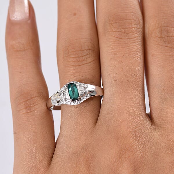 Certified & Appraised Luxoro AAA Monte Belo Indicolite And G-H I2 Diamond 0.94 Ctw Ring In 10K White Gold