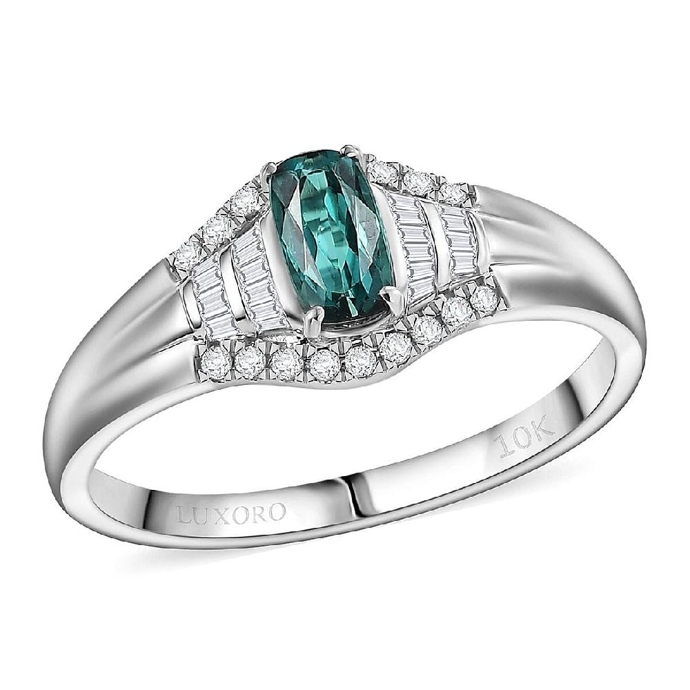 Certified & Appraised Luxoro AAA Monte Belo Indicolite and G-H I2 Diamond 0.94 ctw Ring in 10K White Gold