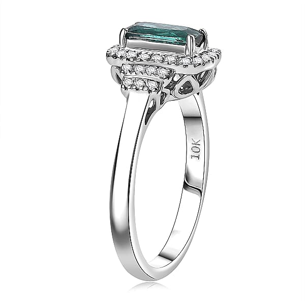 Certified & Appraised Luxoro AAA Monte Belo Indicolite And G-H I2 Diamond 1.11 Ctw Ring In 10K White Gold
