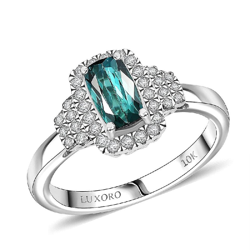 Certified & Appraised Luxoro AAA Monte Belo Indicolite and G-H I2 Diamond 1.11 ctw Ring in 10K White Gold