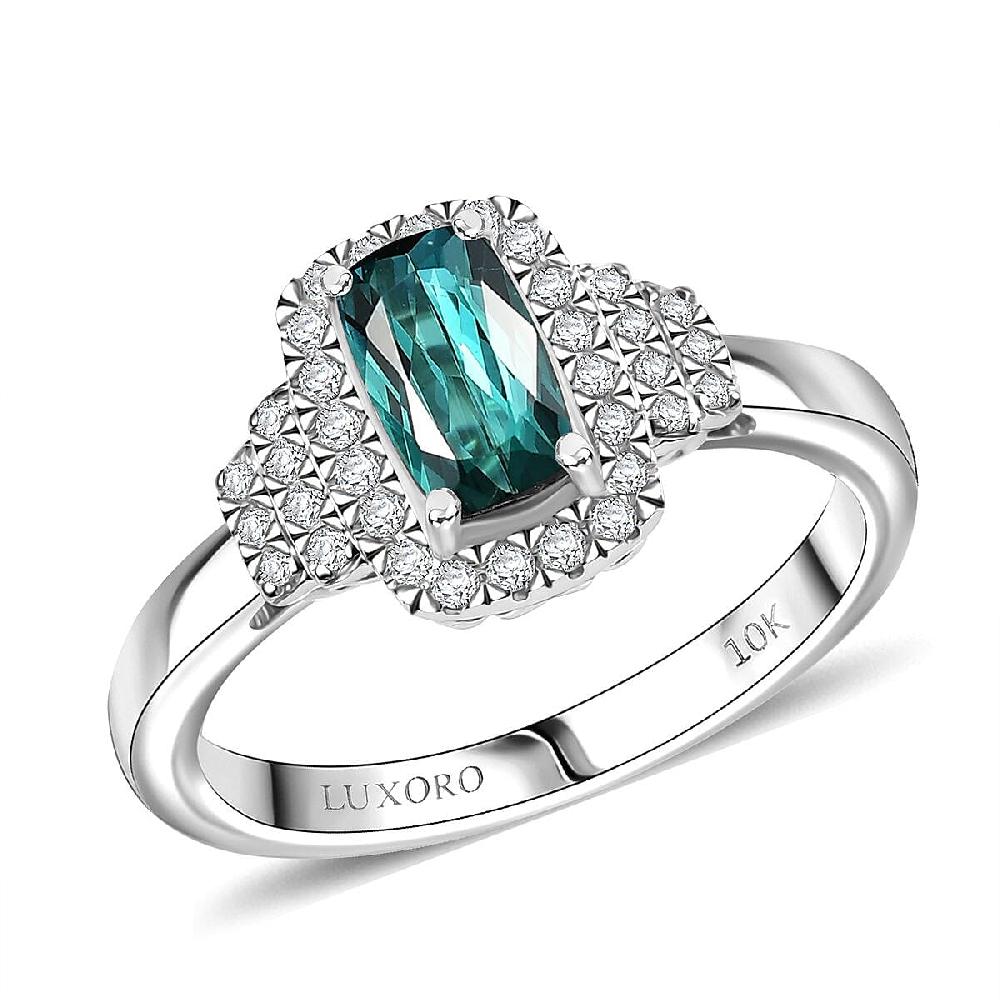 Certified & Appraised Luxoro AAA Monte Belo Indicolite and G-H I2 Diamond 1.11 ctw Ring in 10K White Gold