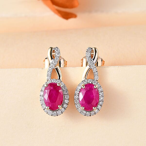 Certified & Appraised Luxoro AAA Montepuez Ruby And G-H I2 Diamond 2.50 Ctw Earrings In 10K Yellow Gold