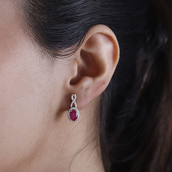 Certified & Appraised Luxoro AAA Montepuez Ruby And G-H I2 Diamond 2.50 Ctw Earrings In 10K Yellow Gold