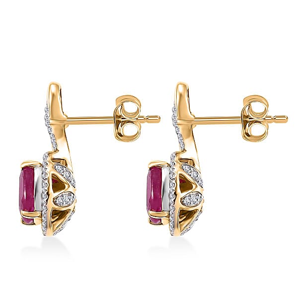 Certified & Appraised Luxoro AAA Montepuez Ruby And G-H I2 Diamond 2.50 Ctw Earrings In 10K Yellow Gold