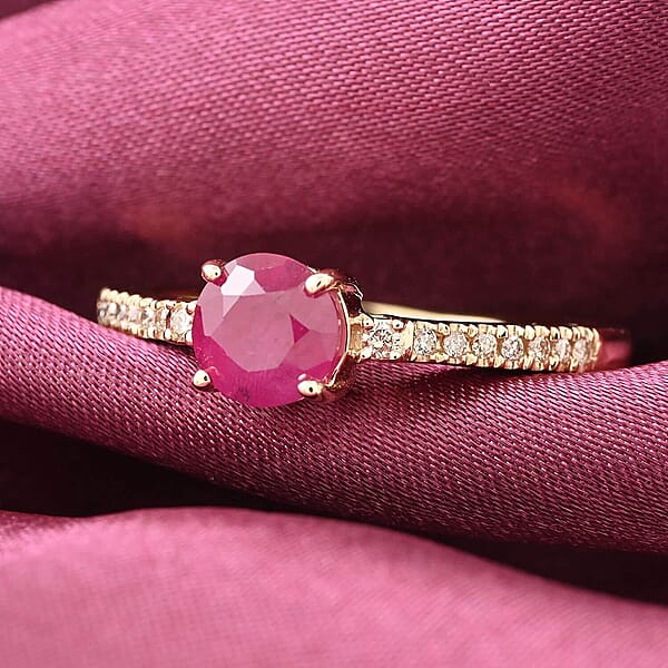 Certified & Appraised Luxoro AAA Montepuez Ruby And I2 Diamond 1.20 Ctw Ring In 14K Yellow Gold