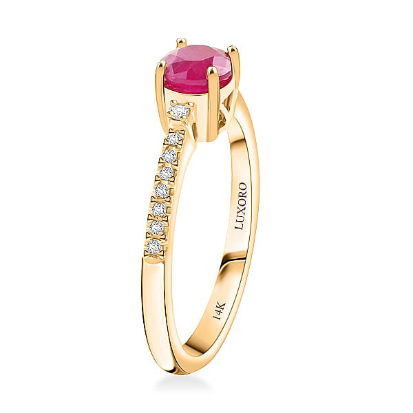 Certified & Appraised Luxoro AAA Montepuez Ruby And I2 Diamond 1.20 Ctw Ring In 14K Yellow Gold