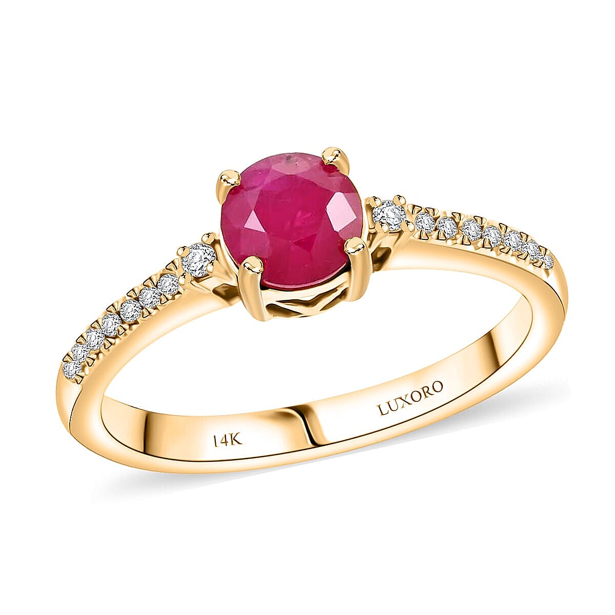 Certified & Appraised Luxoro AAA Montepuez Ruby and I2 Diamond 1.20 ctw Ring in 14K Yellow Gold