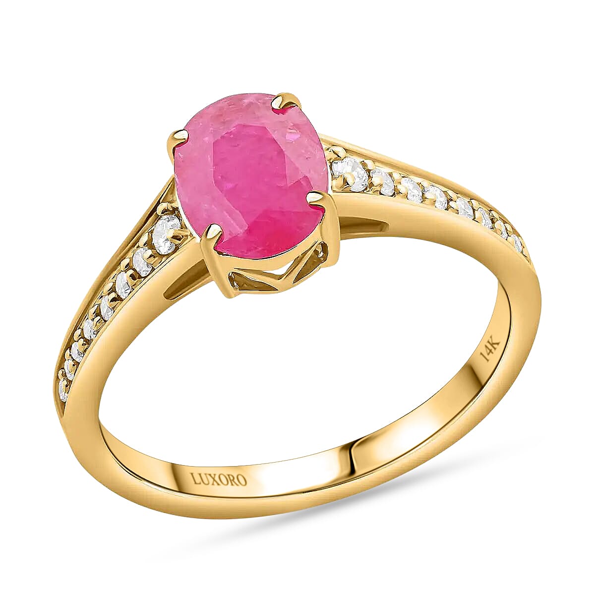 Certified & Appraised Luxoro AAA Montepuez Ruby And Diamond 2.50 Ctw Ring In 14K Yellow Gold Gold Wedding Ring