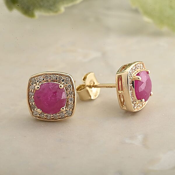 Certified & Appraised Luxoro AAA Montepuez Ruby And I2 Diamond 2.15 Ctw Earrings In 10K Yellow Gold