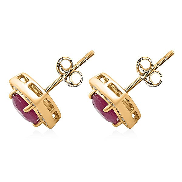 Certified & Appraised Luxoro AAA Montepuez Ruby And I2 Diamond 2.15 Ctw Earrings In 10K Yellow Gold