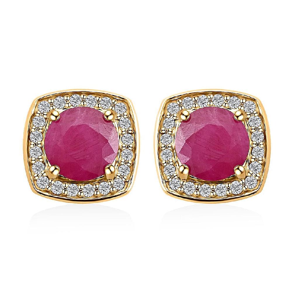 Certified & Appraised Luxoro AAA Montepuez Ruby and I2 Diamond 2.15 ctw Earrings in 10K Yellow Gold
