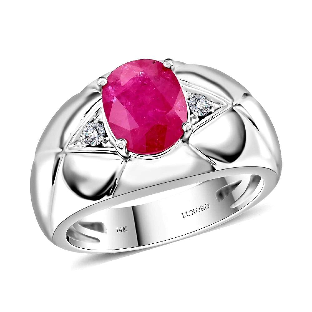 Certified & Appraised Luxoro AAA Montepuez Ruby and I2 Diamond 2.35 ctw Ring in 14K White Gold 7.50 Grams