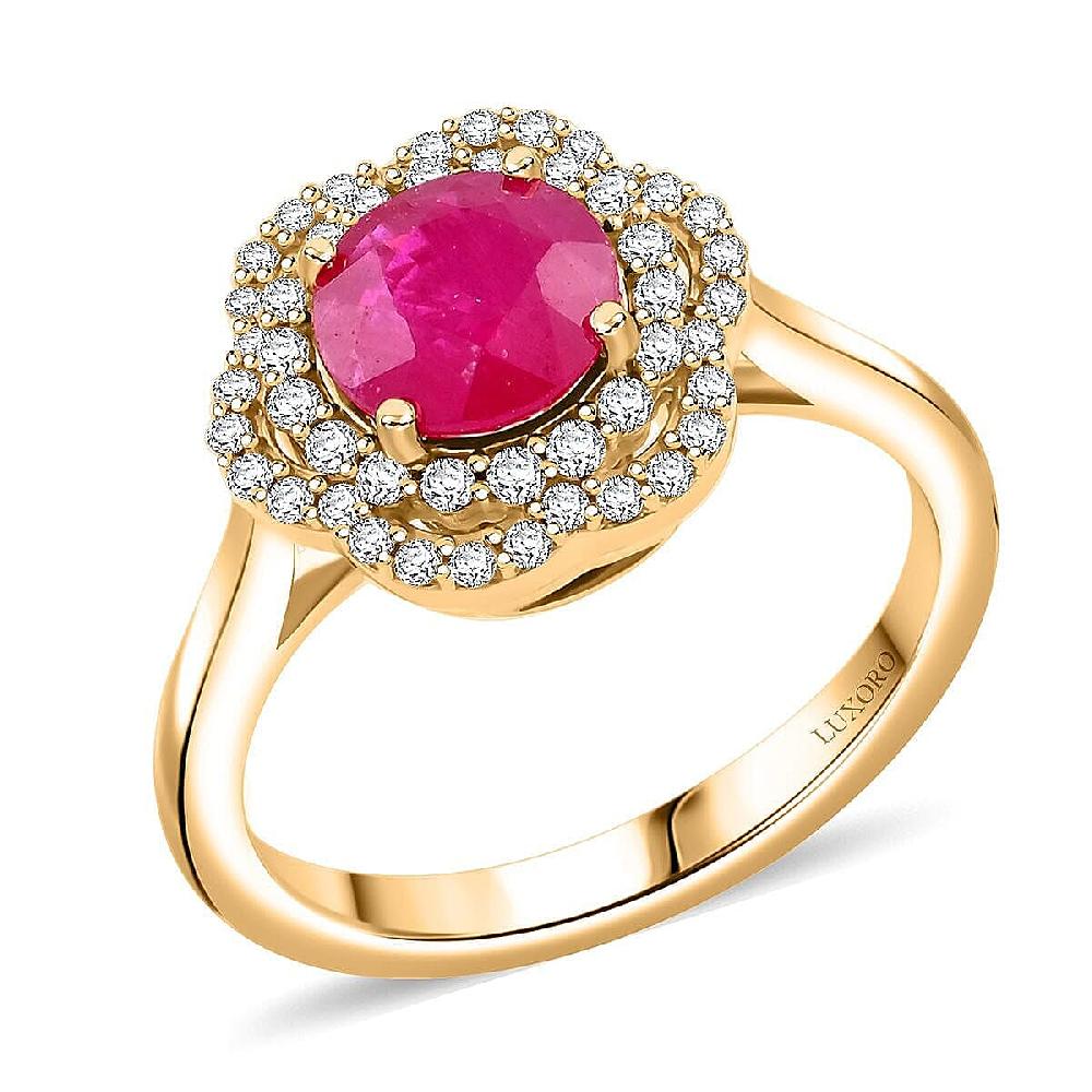 Certified & Appraised Luxoro AAA Montepuez Ruby and I2 Diamond 2.00 ctw Ring in 14K Yellow Gold 4.10 Grams