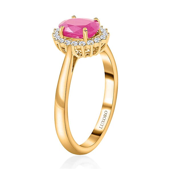Certified & Appraised Luxoro AAA Montepuez Ruby And G-H I2 Diamond 1.50 Ctw Halo Ring In 14K Yellow Gold