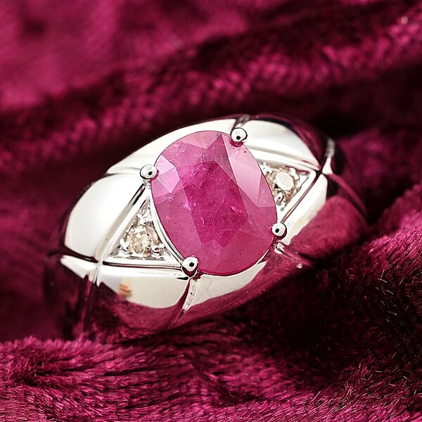 Certified & Appraised Luxoro AAA Montepuez Ruby And I2 Diamond 2.35 Ctw Ring In 14K White Gold 7.50 Grams