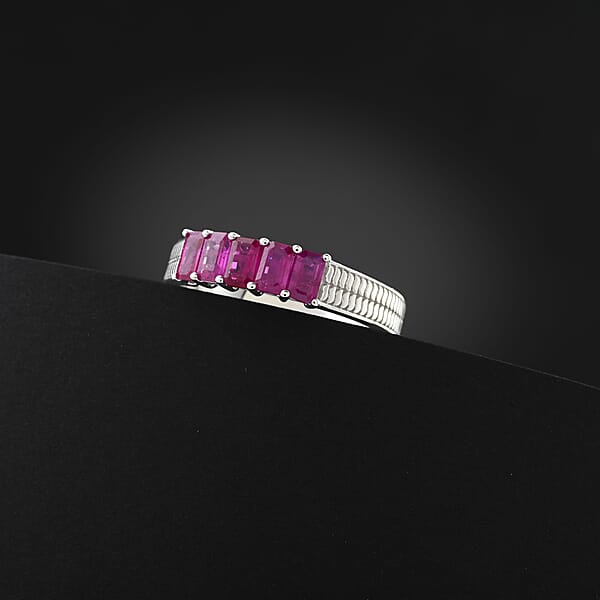 Certified & Appraised Luxoro AAA Mozambique Ruby 1.50 Ctw 5 Stone Ring In 14K White Gold 5 Grams