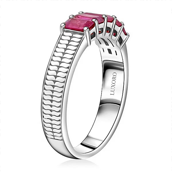 Certified & Appraised Luxoro AAA Mozambique Ruby 1.50 Ctw 5 Stone Ring In 14K White Gold 5 Grams