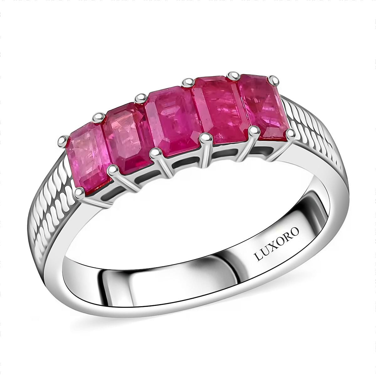 Certified & Appraised Luxoro AAA Mozambique Ruby 1.50 ctw 5 Stone Ring in 14K White Gold 5 Grams