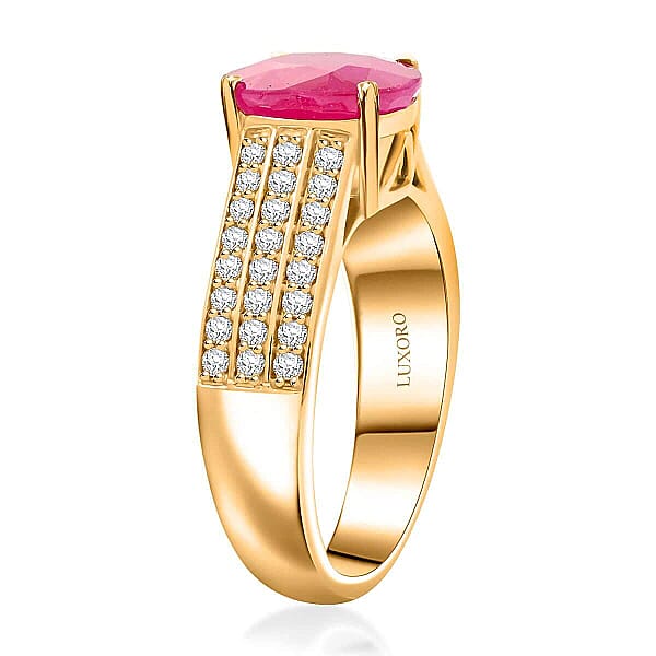 Certified & Appraised Luxoro AAA Mozambique Ruby And I2 Diamond 2.85 Ctw Ring In 14K Yellow Gold 5.38 Grams