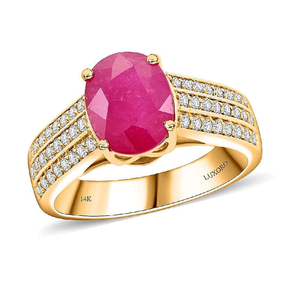 Certified & Appraised Luxoro AAA Mozambique Ruby and I2 Diamond 2.85 ctw Ring in 14K Yellow Gold 5.38 Grams